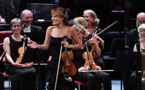 Violinist Nicola Benedetti addresses the Royal Albert Hall - Credit: Chris Christodoulou/BBC
