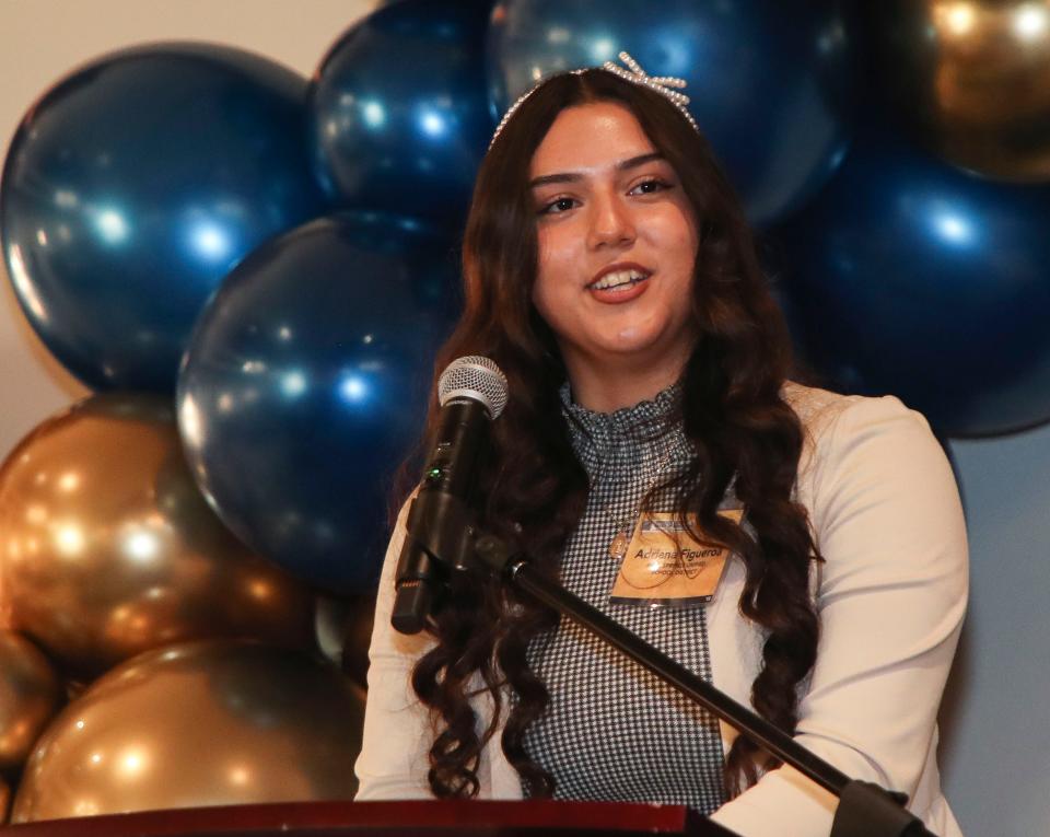 Adriana Figueroa of Palm Springs High School speaks during a Greater Coachella Valley Student of the Year event at The Classic Club in Palm Desert on April 30, 2024.