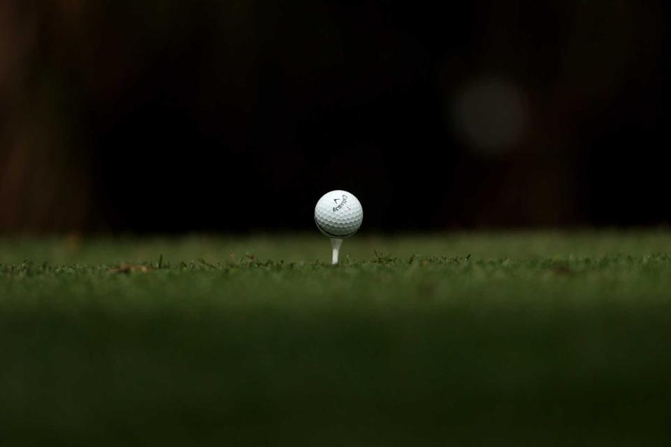 A detail of Si Woo Kim of South Korea Callaway ball on the 15th tee during the first round of the RBC Heritage on April 15, 2021 at Harbour Town Golf Links in Hilton Head Island, South Carolina.
