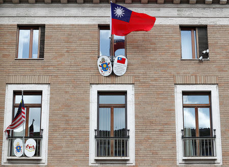 Taiwan's flag waves outside its Embassy to the Holy See, in Rome, Italy March 14, 2018. REUTERS/Remo Casilli