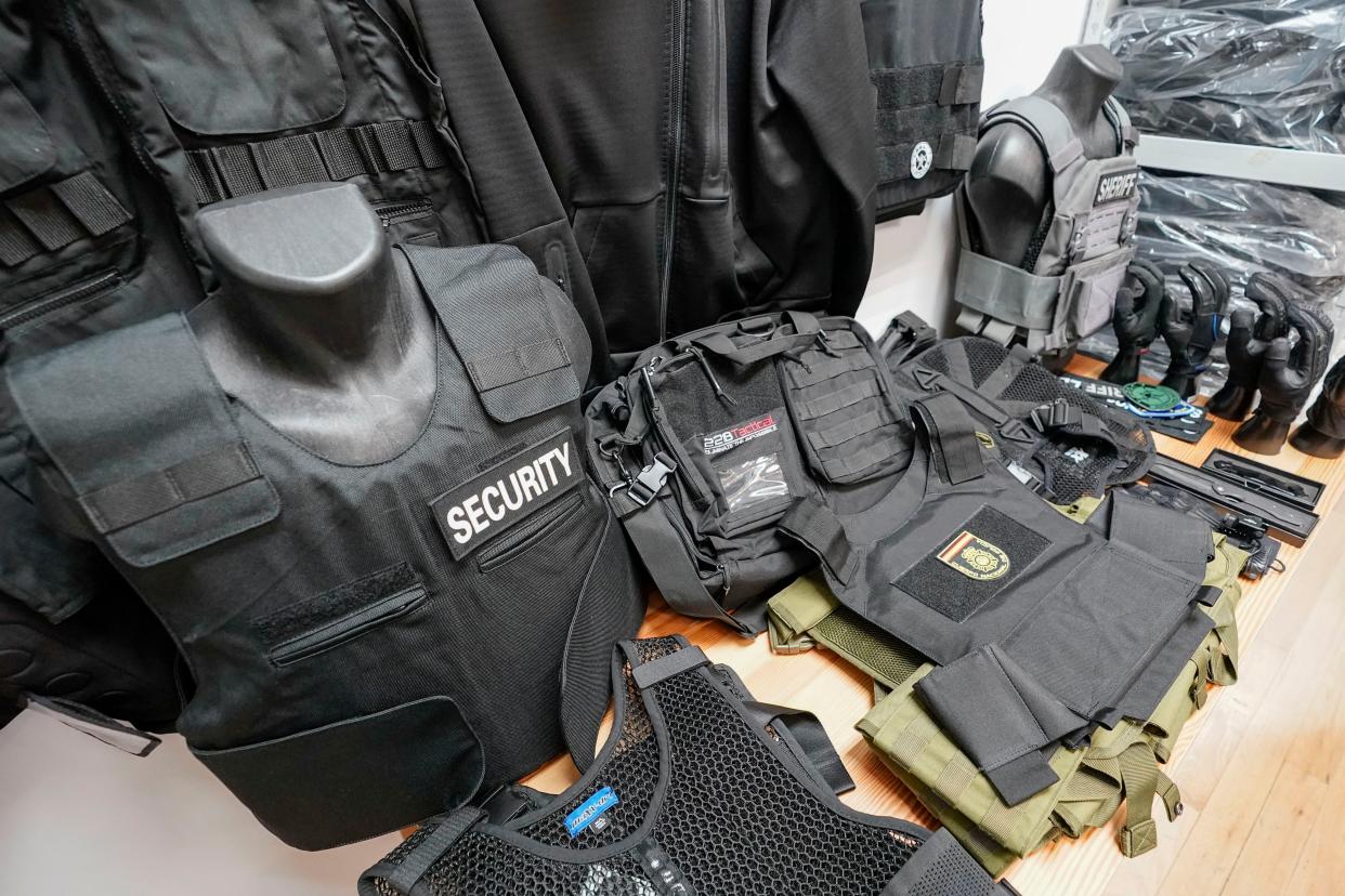 Different levels of body armor sit on display on June 14, 2022, in New York. 