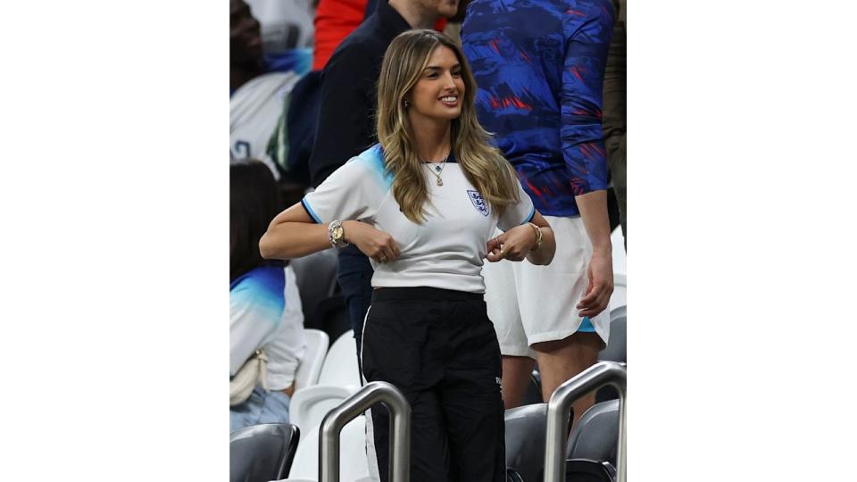 Sasha Attwood, girlfriend of Jack Grealish of England is seen during the FIFA World Cup Qatar 2022 Round of 16 match between England and Senegal at Al Bayt Stadium on December 04, 2022 in Al Khor, Qatar