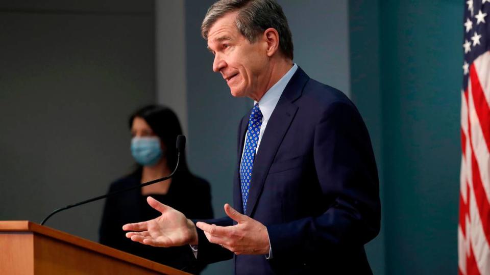 N.C. Gov. Roy Cooper speaks during a briefing at the Emergency Operations Center in Raleigh, N.C., Wednesday, February 24, 2021.