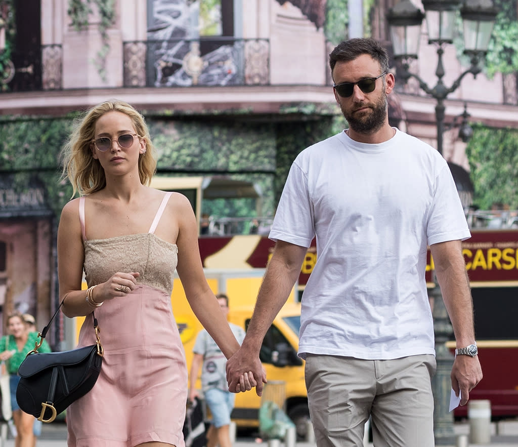 Actress Jennifer Lawrence and Cooke Maroney stroll in Paris last summer. (Photo: Best Image/BACKGRID)