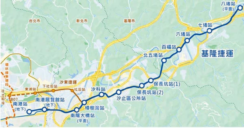 基隆捷運自南港至八堵站全長16.05公里，沿線設置13座車站。（圖／基隆市政府提供）