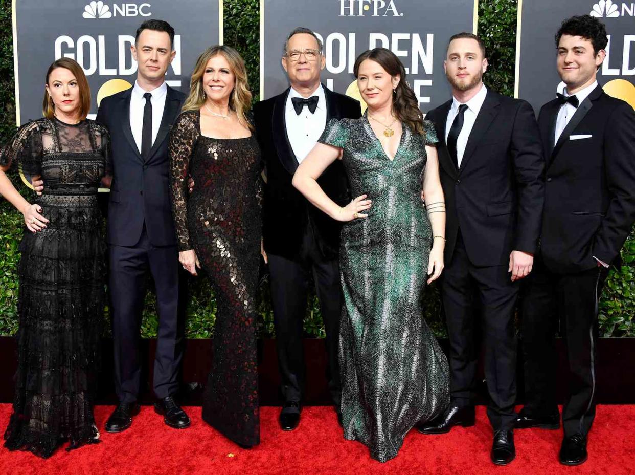 Samantha Bryant, Colin Hanks, Rita Wilson, Tom Hanks, Elizabeth Ann Hanks, Chet Hanks, and Truman Theodore Hanks attend the 77th Annual Golden Globe Awards at The Beverly Hilton Hotel on January 05, 2020 in Beverly Hills, California