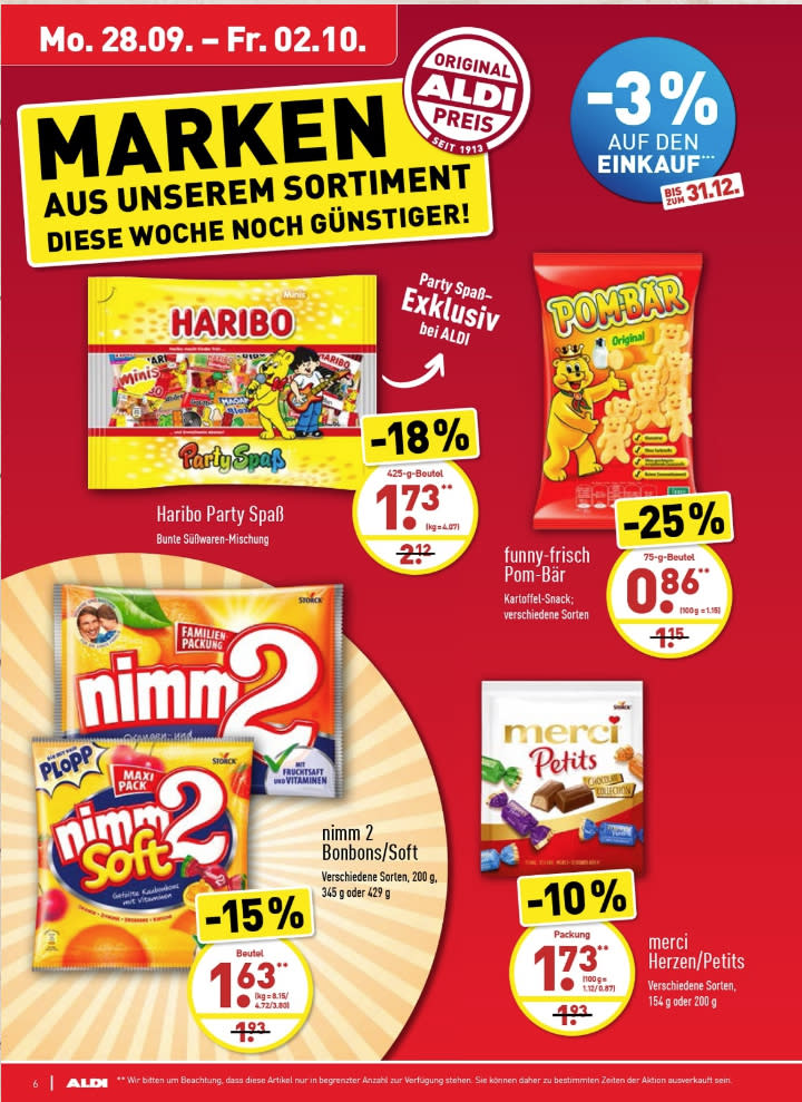 Aldi Nord wirbt aktuell ebenfalls für Haribo-Artikel. (Bild: Screenshot Yahoo!)