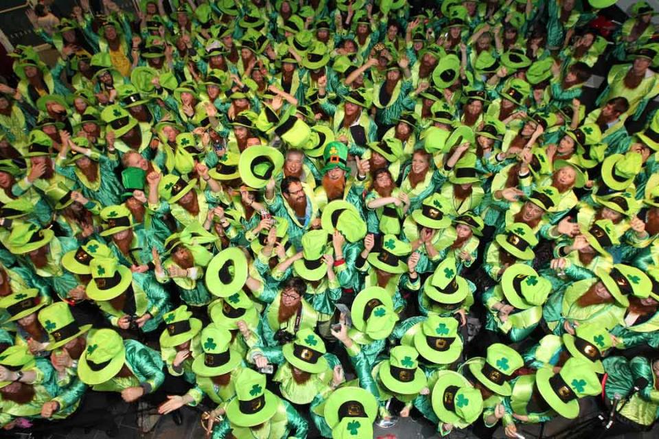 The largest gathering of people dressed as leprechauns was 262 leprechauns who turned up at Canal Theatre, Dublin as part of The Mooney Show on Ireland's RTE1. Photo: GWR