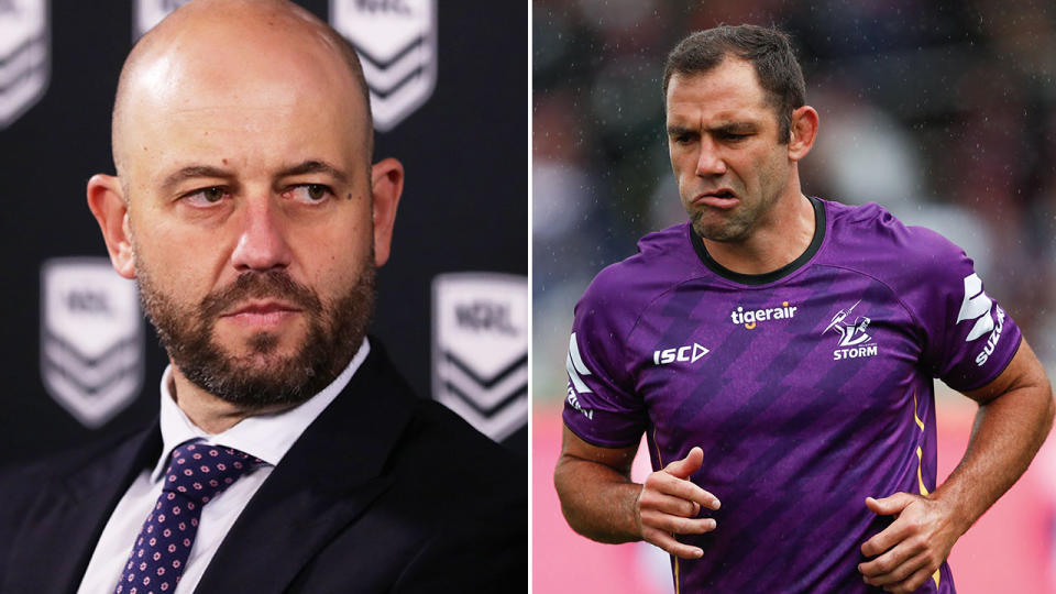 Seen here, NRL CEO Todd Greenberg and Storm skipper Cameron Smith.