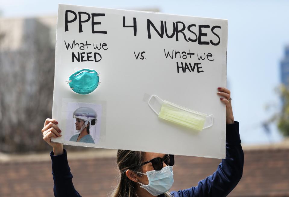 Nurse protests in Orange, California, on April 3, 2020