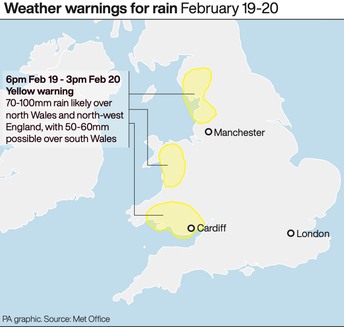 Weather warnings remain in place on Wednesday. (PA)