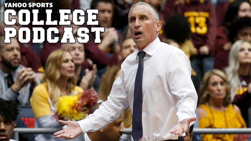 Head coach Bobby Hurley of the Arizona State Sun Devils argues a call with an official during the game against the Syracuse Orange Stay locked in with Yahoo Sports for more on the ongoing situation at Arizona State. (Photo by Kirk Irwin/Getty Images)