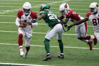 Arizona Cardinals quarterback Kyler Murray (1) runs in a touchdown against New York Jets free safety Marcus Maye (20) during the first half of an NFL football game, Sunday, Oct. 11, 2020, in East Rutherford. (AP Photo/Seth Wenig)