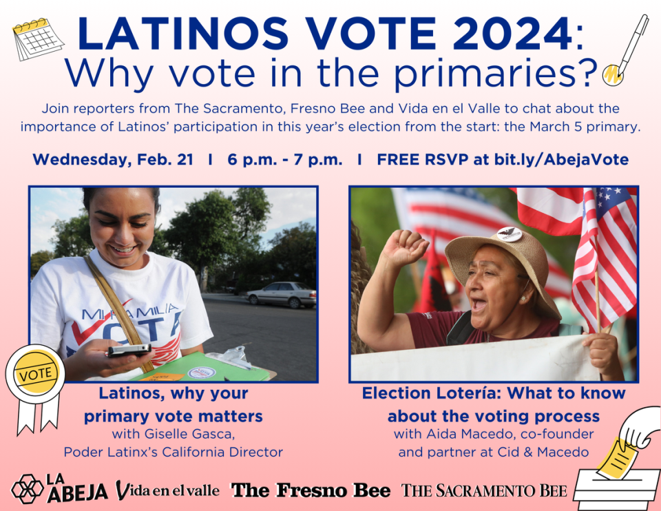 Join The Sacramento, Fresno Bee and Vida en el Valle to chat about the importance of Latinos’ participation in this year’s primary election.