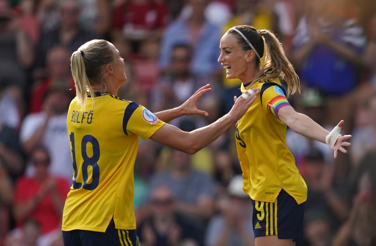 Kosovare Asllani, right, added a goal to her series of assists at Euro 2022 (Nick Potts/PA) (PA Wire)