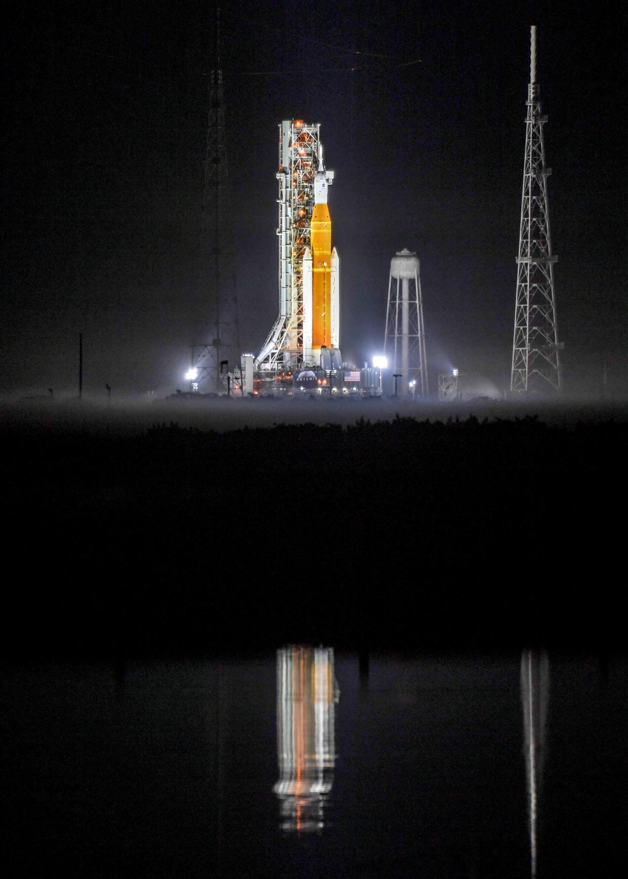 NASA's Space Launch System rocket sits on Pad 39B at Kennedy Space Center Tuesday, June 7, 2022. The vehicle underwent pre-launch tests but fell short of fully completing the "wet dress rehearsal." NASA says they are now evaluating the data to see what's next. Craig Bailey/FLORIDA TODAY via USA TODAY NETWORK