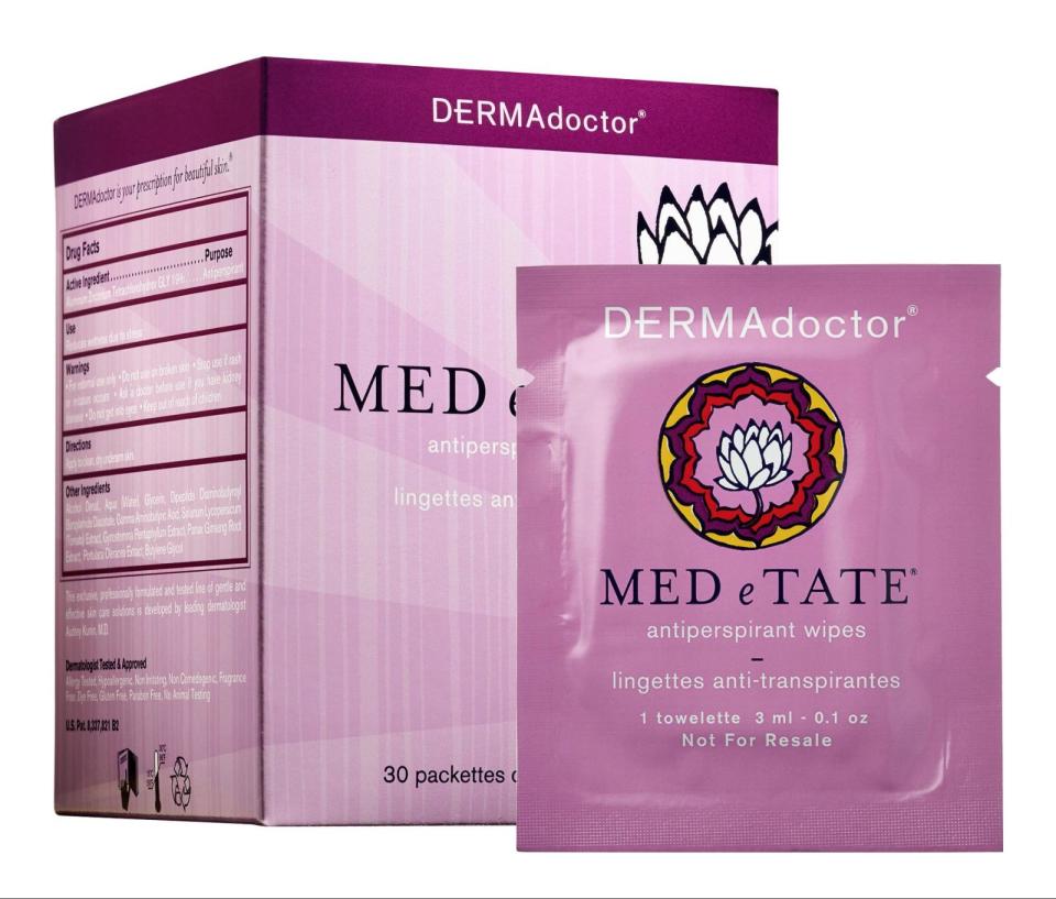 <p>Med e Tate Antiperspirant Wipes by DermaDoctor, $48, <a rel="nofollow noopener" href="http://www.ulta.com/med-e-tate-antiperspirant-wipes?productId=xlsImpprod1810225" target="_blank" data-ylk="slk:ulta.com;elm:context_link;itc:0;sec:content-canvas" class="link "><u>ulta.com</u></a>. </p>