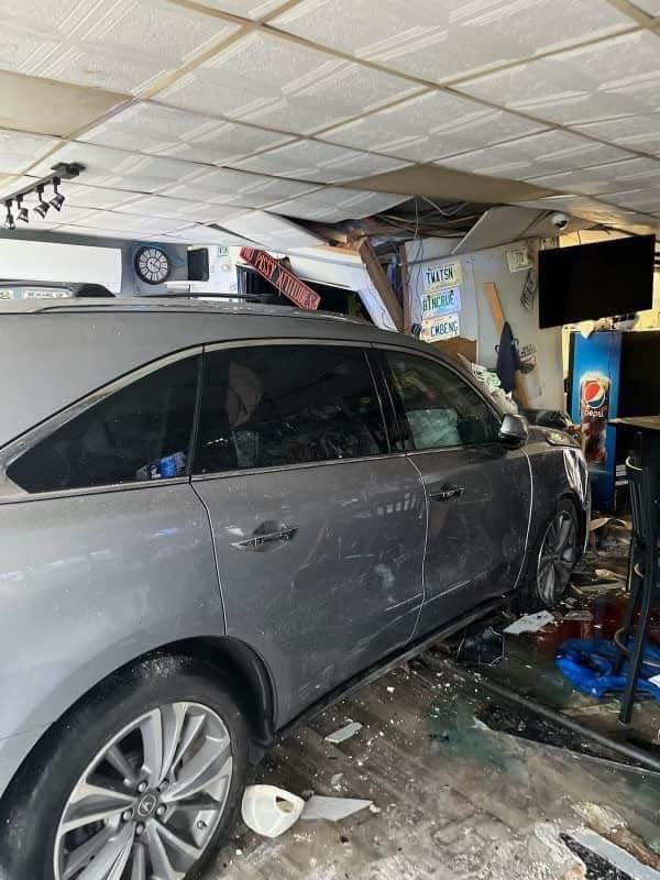 A driver crashed into a busy New Hampshire restaurant Sunday after colliding with another vehicle.