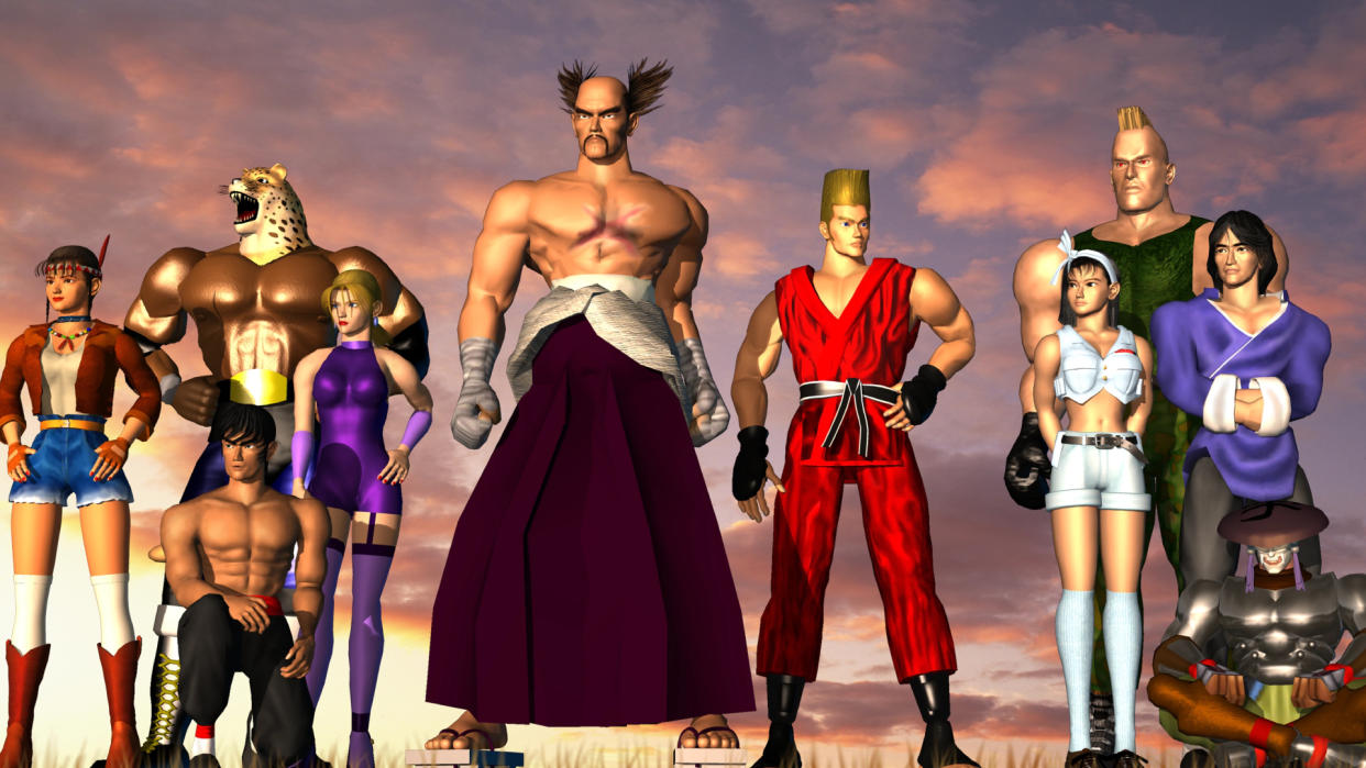  Tekken 2 key art featuring characters such as Jin and Heihachi 