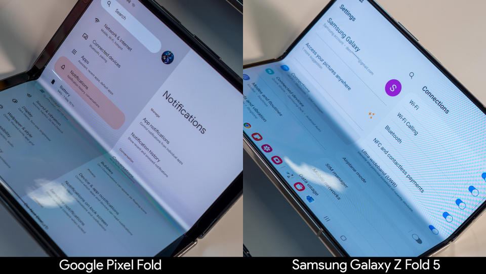 Comparing the display crease between the Google Pixel Fold and Samsung Galaxy Z Fold 5