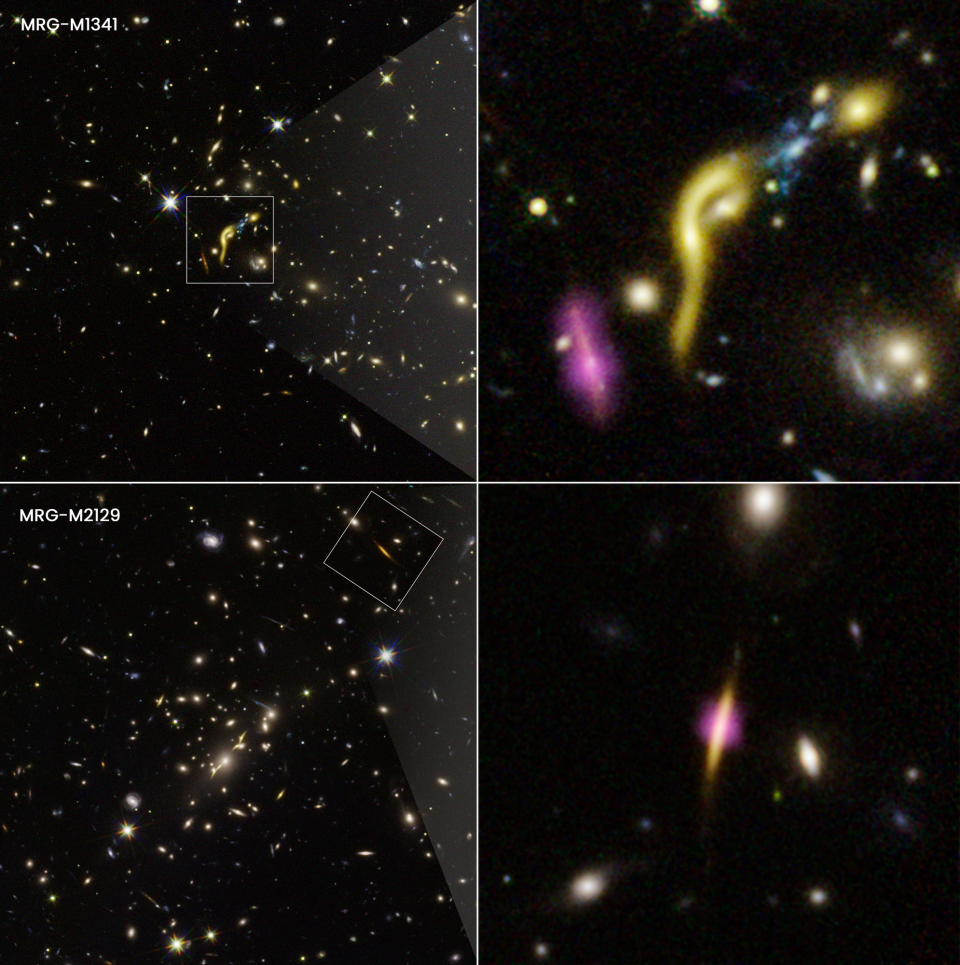 These images are composites from NASA's Hubble Space Telescope and the Atacama Large Millimeter/submillimeter Array (ALMA). Annotated image on the left, unannotated image on the right. / Credit: Credits: Image Processing: Joseph DePasquale (STScI)