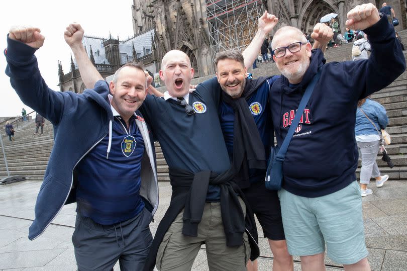 Old Kilpatrick Tartan Army Barry Brown with pals Brian McColgan, Stuart Dunbar and Derek Cameron