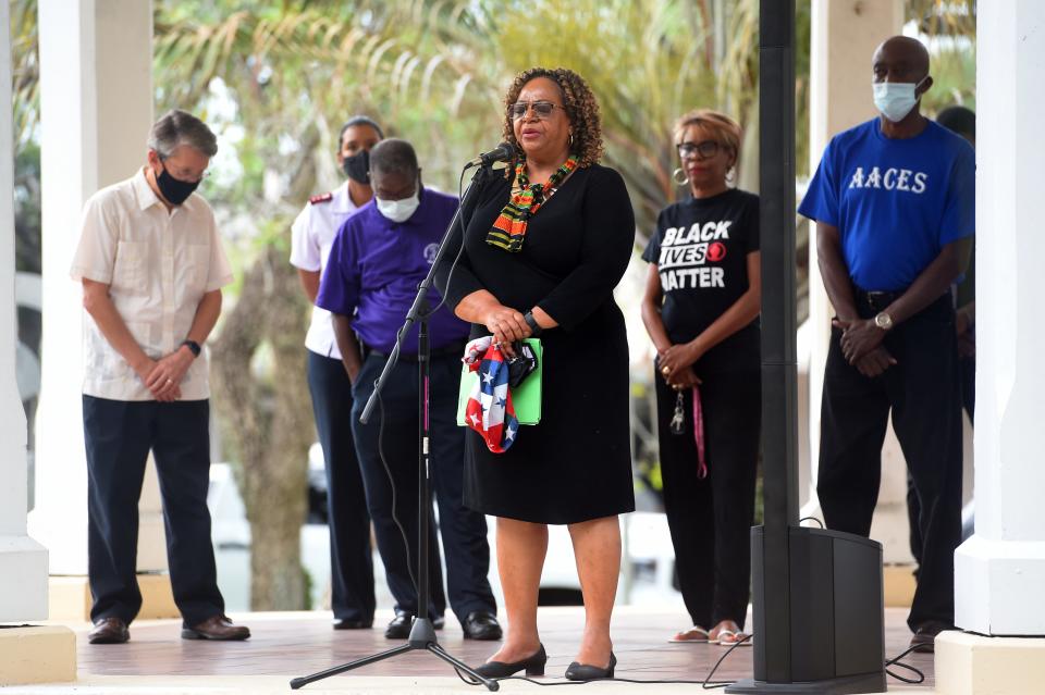 About 30 community members gathered, Monday, April 19, 2021, for a peaceful prayer vigil at Gazebo Park next to the Martin County Courthouse in Stuart as jurors begin deliberation in the trial of Derek Chauvin, the former Minneapolis police officer accused in the death of George Floyd in May 2020. The vigil was organized bay city officials and the Concerned Citizens of East Stuart and led bay several community relies leaders.