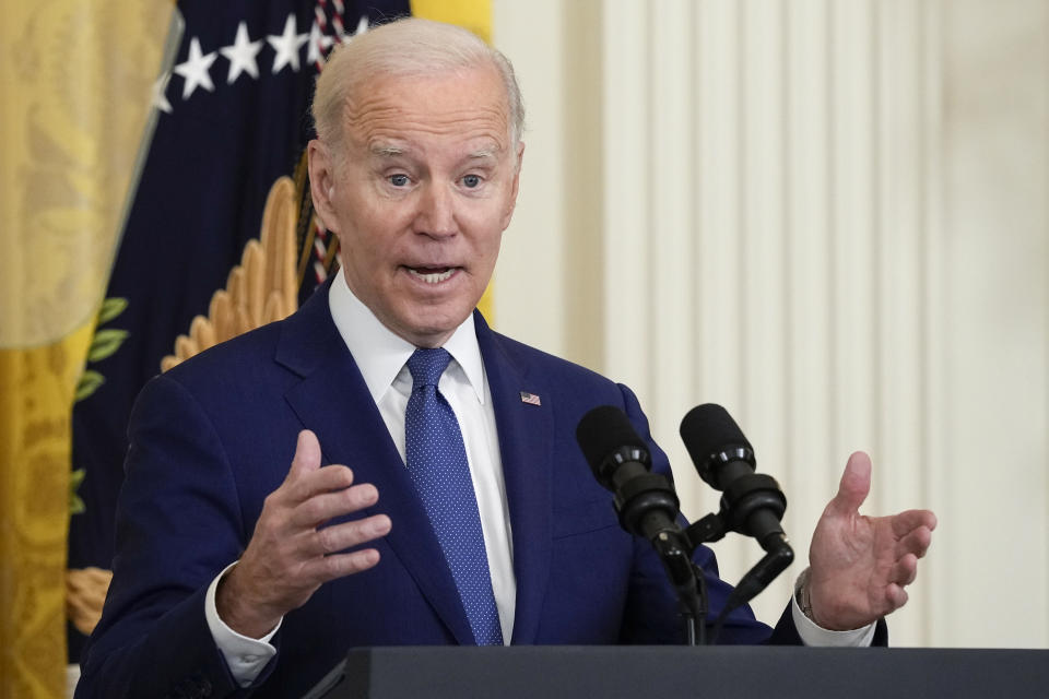 FILE - President Joe Biden speaks during an event in the East Room of the White House in Washington, Thursday, March 23, 2023, celebrating the 13th anniversary of the Affordable Care Act. Recent moves by President Joe Biden to pressure TikTok over its Chinese ownership and approve oil drilling in an untapped area of Alaska are testing the loyalty of young voters, a group that’s been largely in his corner. (AP Photo/Susan Walsh, File)