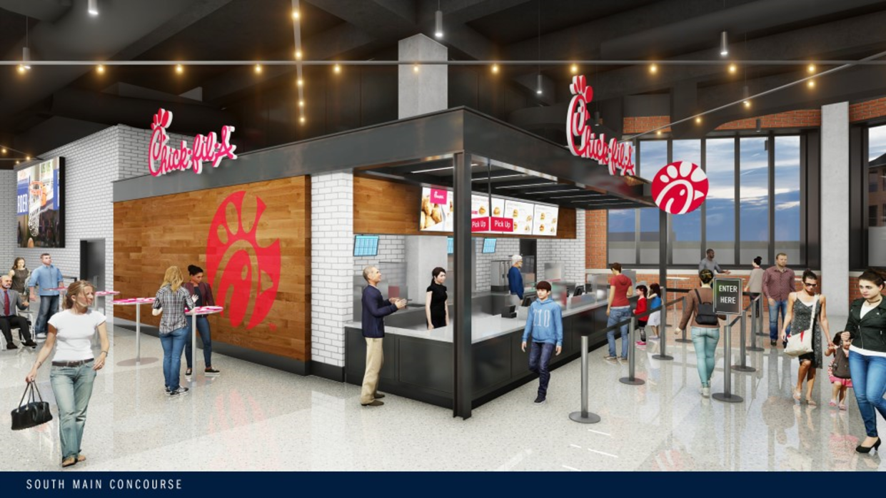 Chick-fil-A will open inside Gainbridge Fieldhouse this winter. A rendering of the restaurant is shown here.