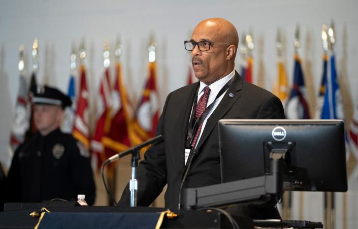 Robert W. Clark, then-director of the Columbus Department of Public Safety, spoke Jan. 27 a police class graduation ceremony at the James G. Jackson Columbus Police Academy.