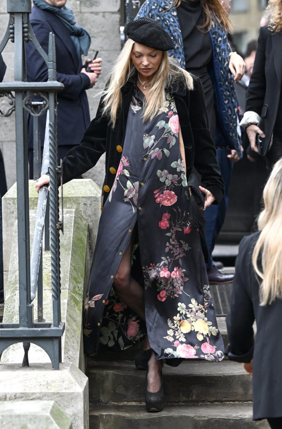 Kate Moss attends a memorial service to honour and celebrate the life of Dame Vivienne Westwood at Southwark Cathedral on February 16, 2023 (Getty Images)