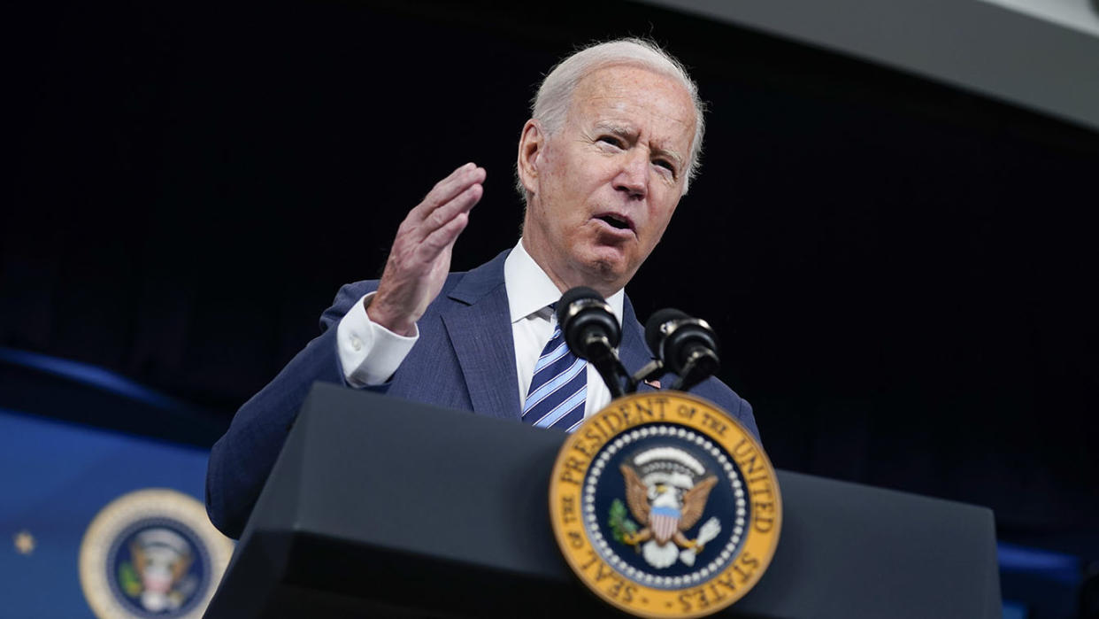 President Biden speaks about the response to Hurricane Ida on Sept. 2. (Evan Vucci/AP)