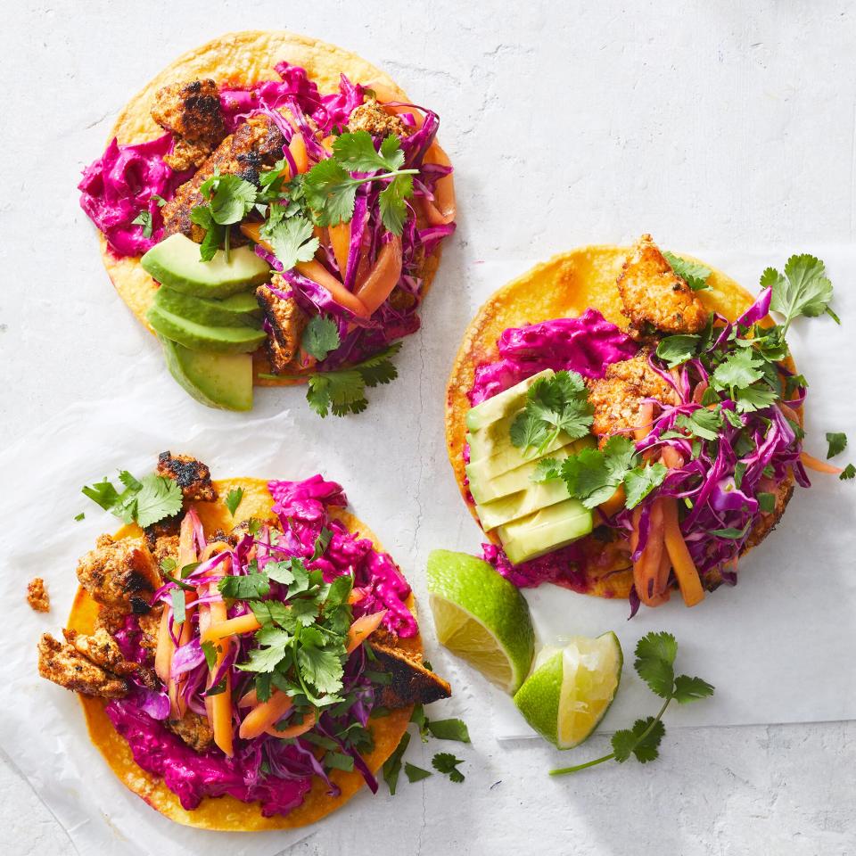 Cajun-Spiced Tofu Tostadas with Beet Crema