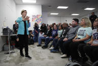 Democratic presidential candidate Sen. Elizabeth Warren, D-Mass., speaks at a campaign office, Thursday, Feb. 20, 2020, in North Las Vegas, Nev. (AP Photo/John Locher)