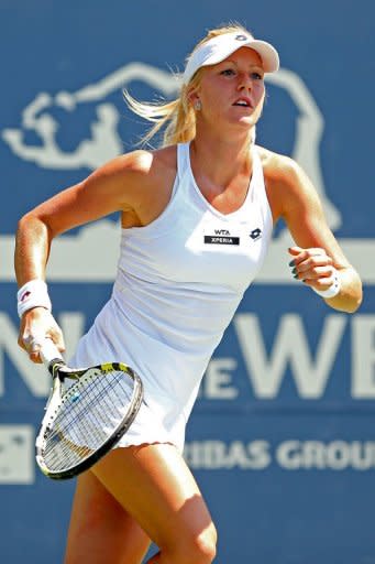 Urszula Radwanska of Poland plays against Marina Erakovic of New Zealand during the Bank of the West Classic at Stanford University Taube Family Tennis Stadium, on July 12, in Stanford, California. Radwanska won 6-3, 3-6, 6-4