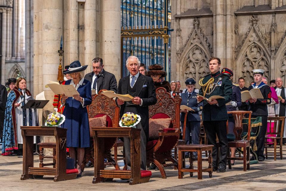 King Charles III and Queen Camilla attends the Royal Maudy Service in 2023.