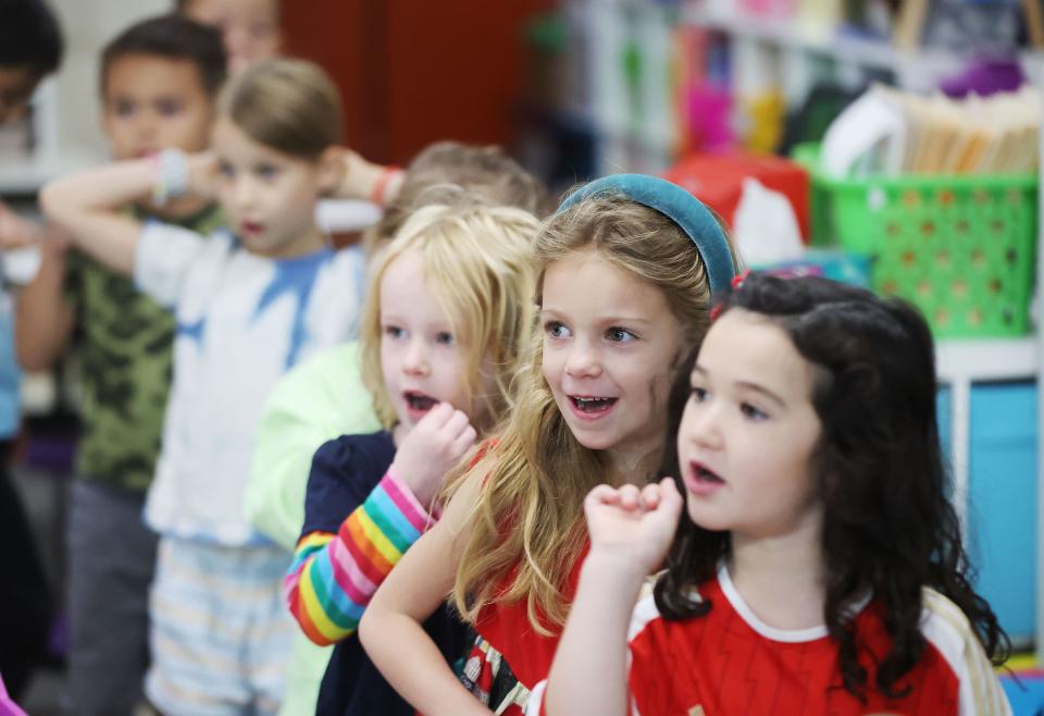 Wasatch Elementary School kindergartener Rhyan Ramsey lines up in class in Salt Lake City on Tuesday, Oct. 10, 2023. The school was designated a Blue Ribbon School by the U.S. Department of Education. | Jeffrey D. Allred, Deseret News