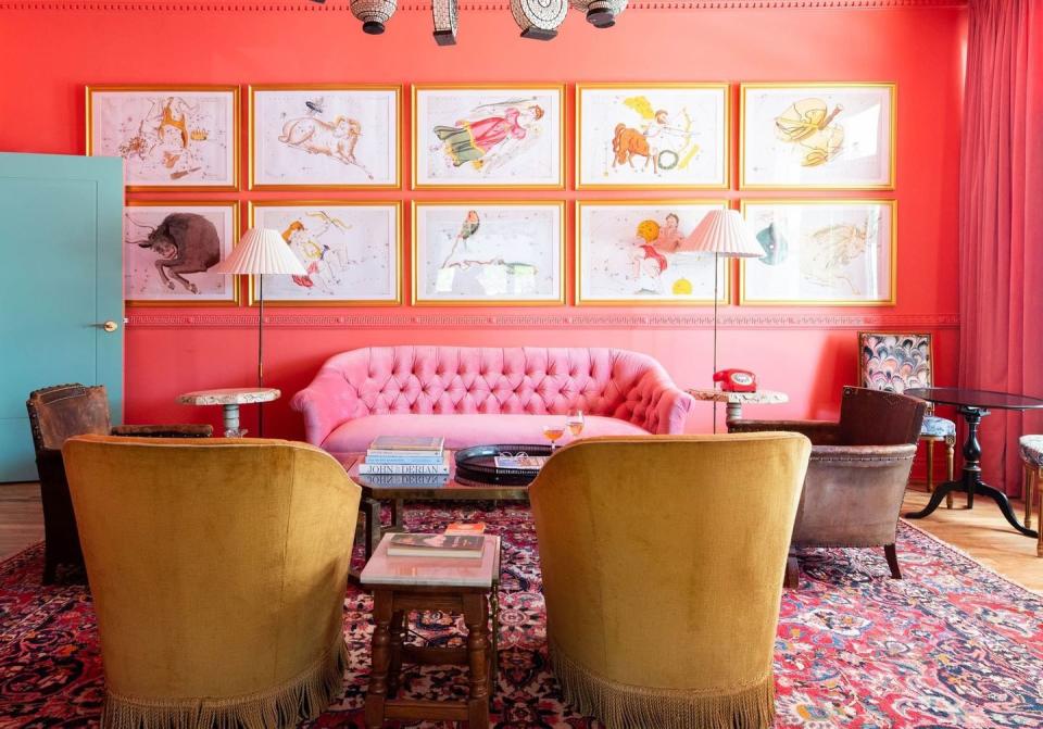 bradford house living area with pink walls