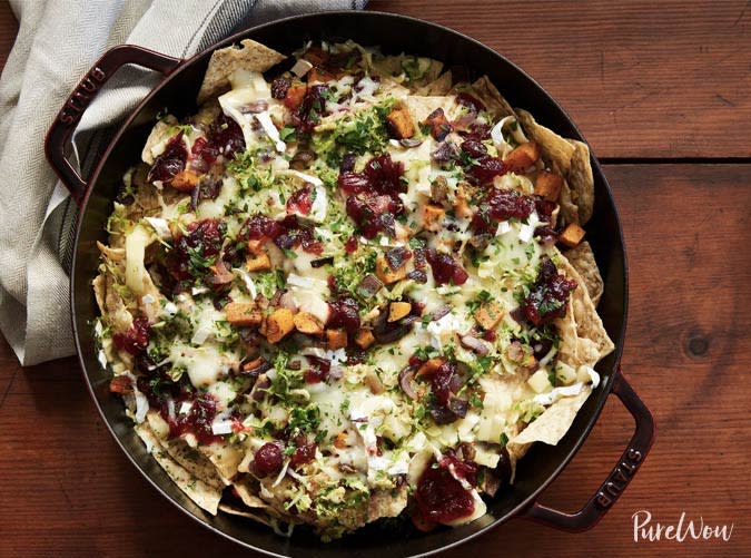 Cranberry, Brussels Sprouts and Brie Skillet Nachos