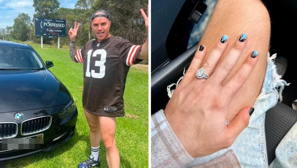 Influencer Jade Kevin Foster posing with his $154,000 BMW and diamond engagement ring.