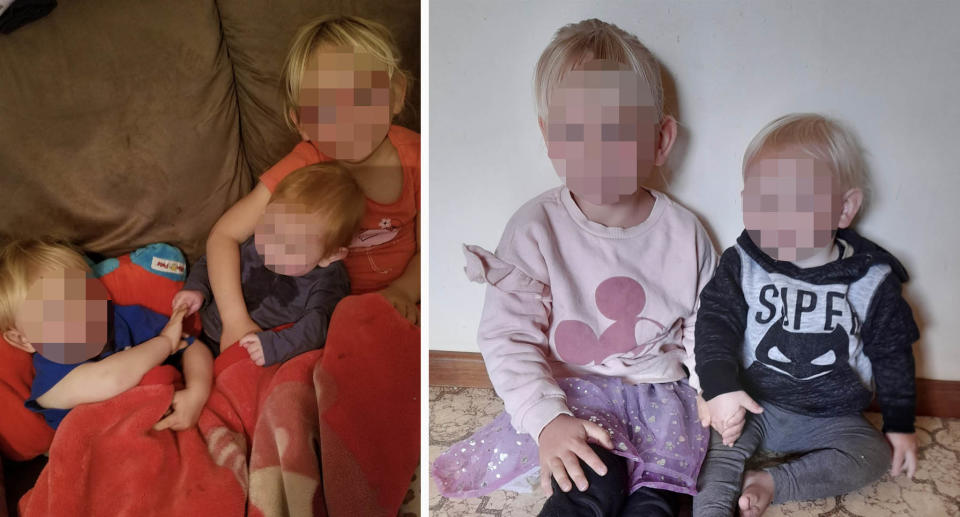 The three children (left) and the little girl and toddler (right).