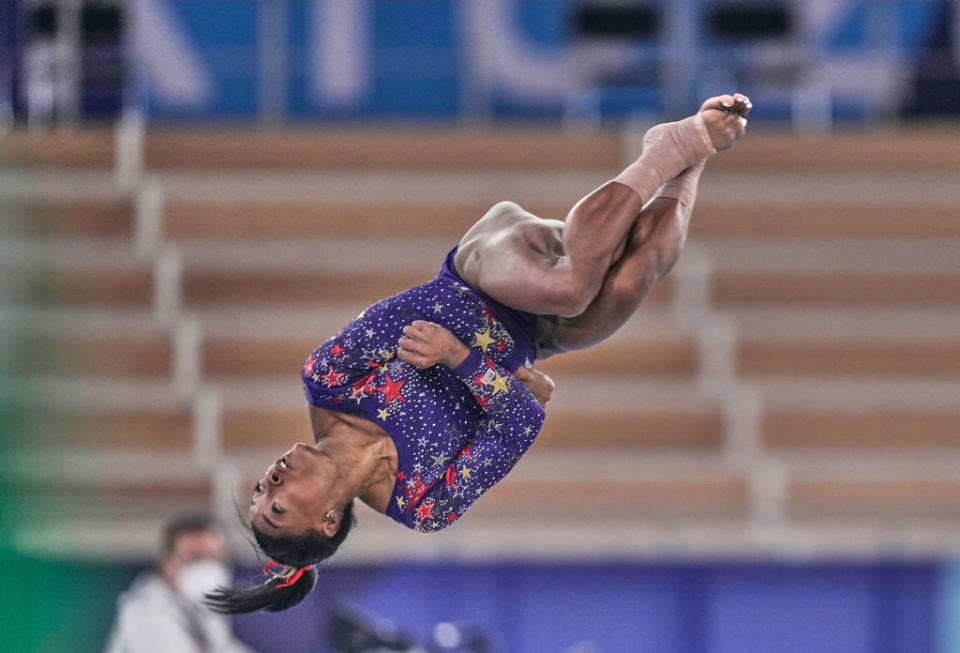 Simone Biles of Team USA during the women's qualification for the Artistic Gymnastics final at the Olympics in Tokyo on July 25, 2021.