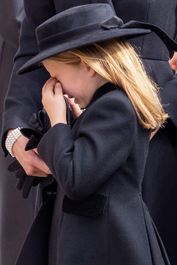 Princess Charlotte appears to cry after Queen Elizabeth II's State Funeral on Sept. 19, 2022, in London.<p>WPA Pool/Getty Images</p>