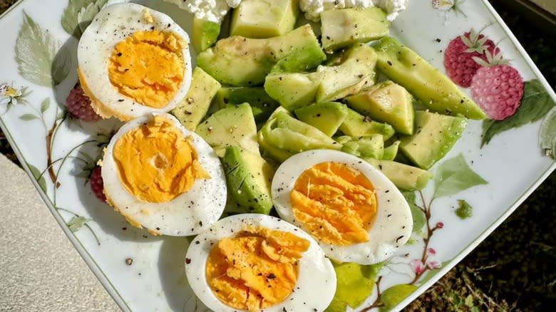 plate of eggs and avocado
