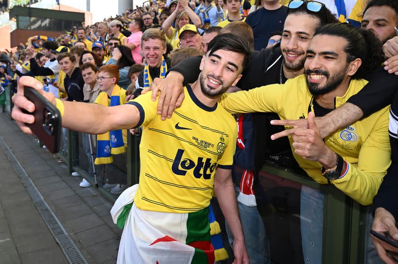 BRUSSELS, BELGIUM - MAY 09 : Amoura Mohamed El Amine  forward of Royale Union Saint-Gilloise during the Belgian Croky Cup Final match between Royale Union Saint-Gilloise and Royal Antwerp FC on May 9, 2024 in Brussels, Belgium, 09/05/2024 ( Photo by Vincent Kalut / Photonews via Getty Images)