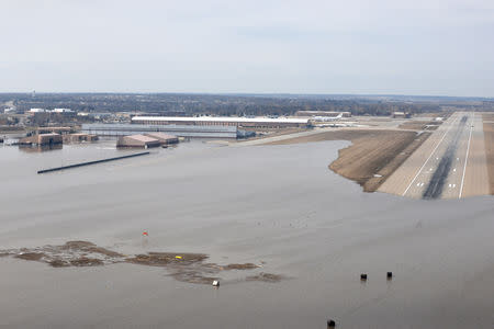 FILE PHOTO: Offutt Air Force Base and the surrounding areas affected by flood waters are seen in this aerial photo taken in Nebraska, U.S., on March 16, 2019. Courtesy Rachelle Blake/U.S. Air Force/Handout via REUTERS/File Photo
