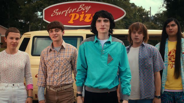 <p>Courtesy of Netflix</p> 'Stranger Things' stars (from left) Millie Bobby Brown, Noah Schnapp, Finn Wolfhard, Jonathan Byers and Eduardo Franco