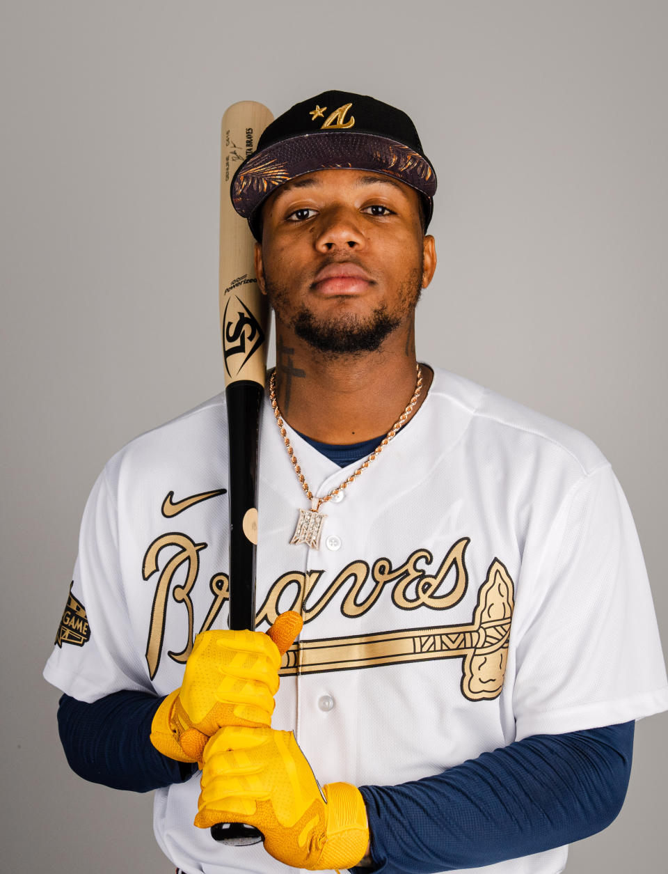 Ronald Acuna Jr. of the Atlanta Braves in the official 2022 MLB All-Star Game uniform. - Credit: MLB Photos