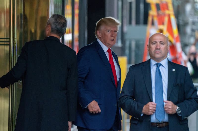 FILE PHOTO: Former U.S. President Donald Trump departs Trump Tower for a deposition two days after FBI agents raided his Mar-a-Lago Palm Beach home