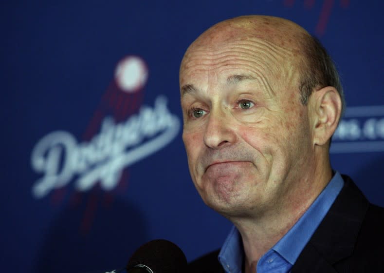 Dodgers CEO and President Stan Kasten, shown in January, says the team hopes the farm system will eventually help reduce the payroll.